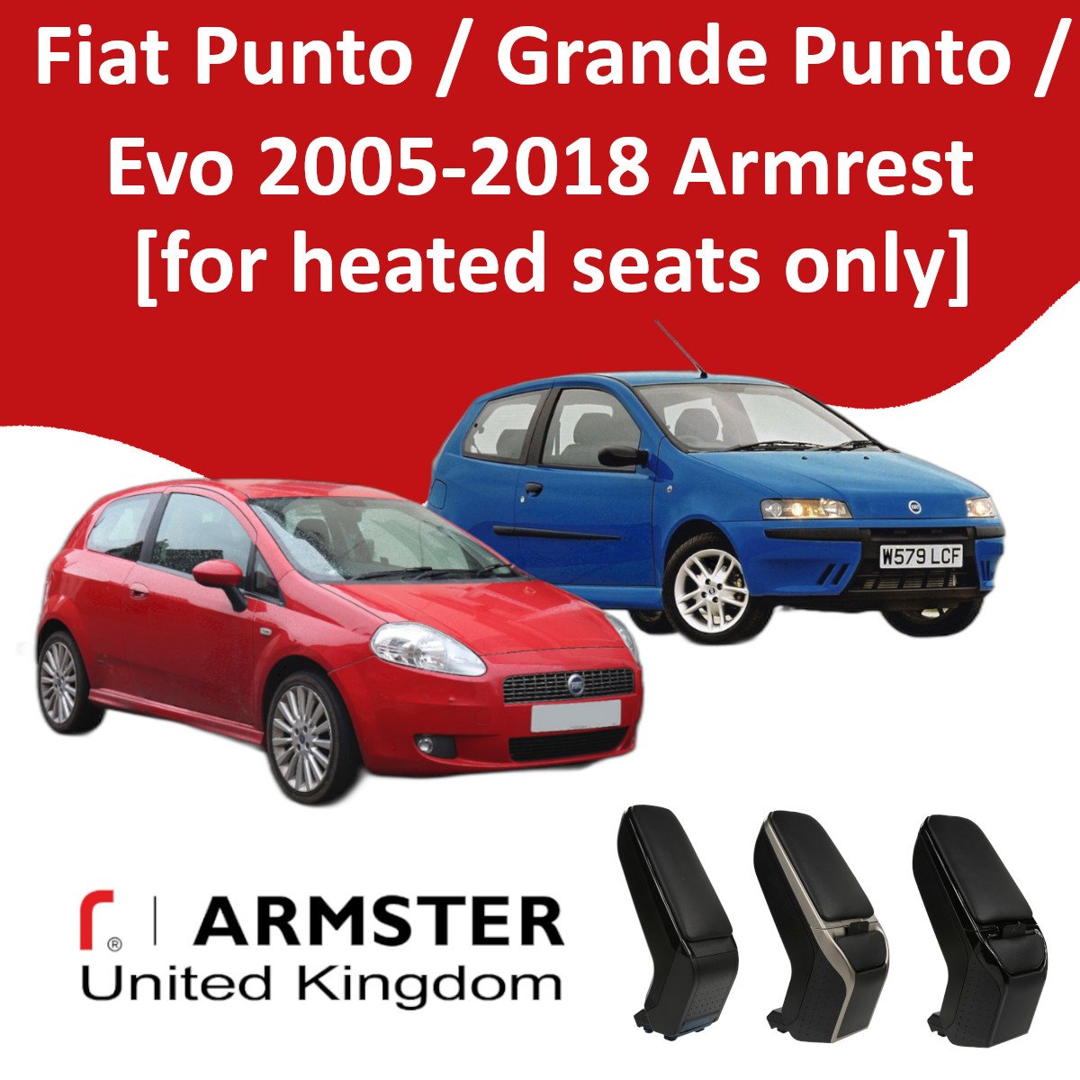 fiat punto armrest 2005-2018 heated seats only